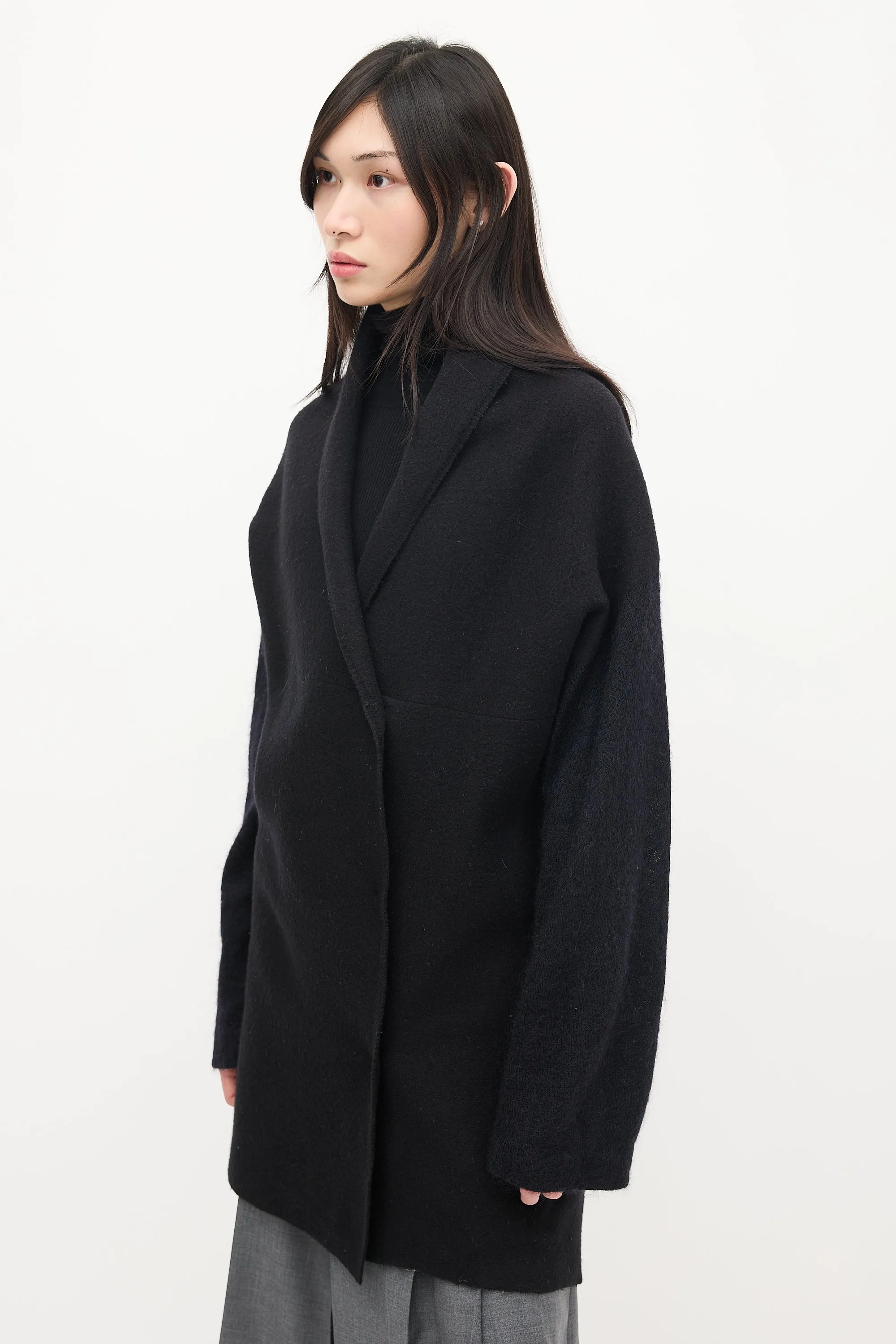 Black Wool Shawl Cardigan