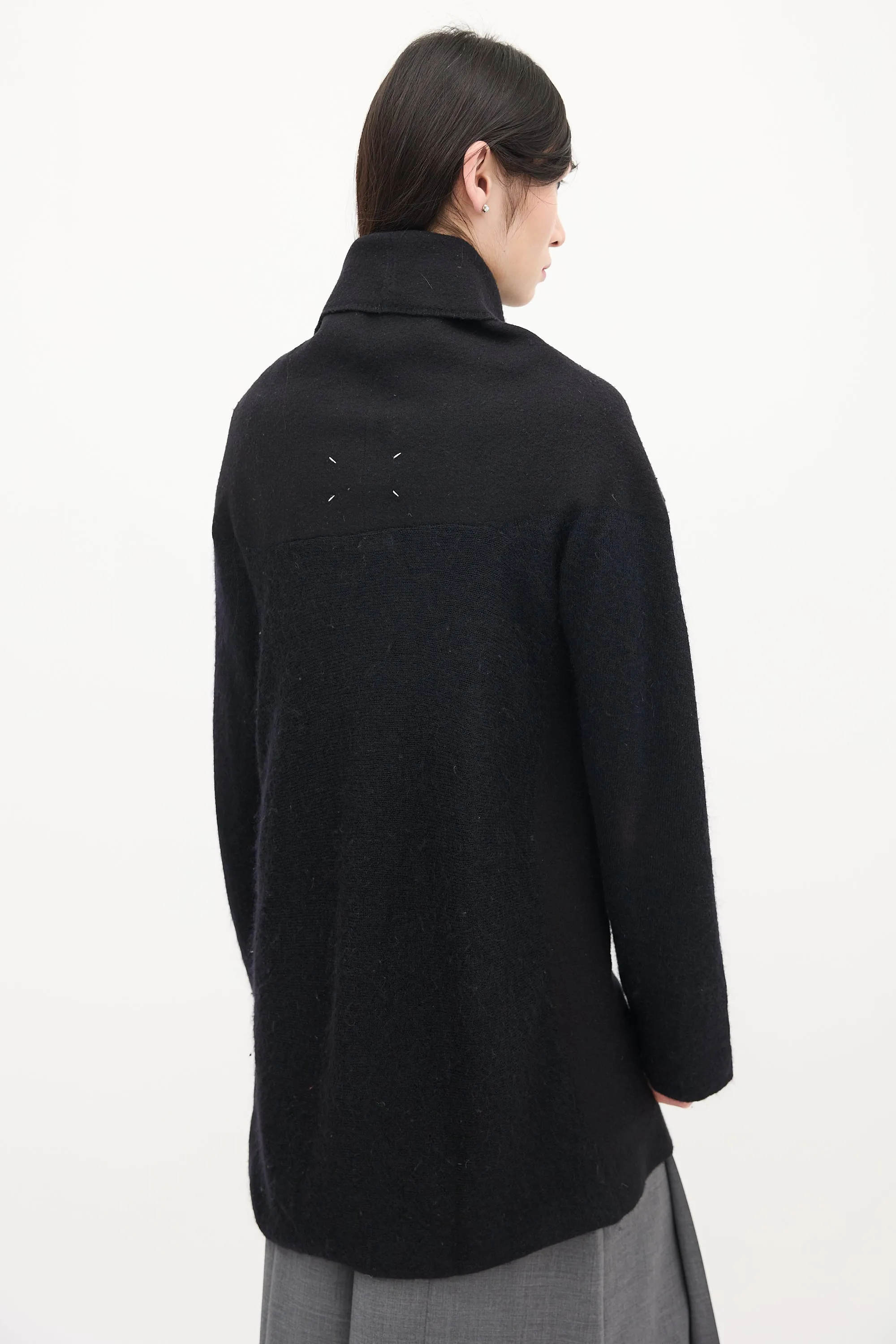 Black Wool Shawl Cardigan