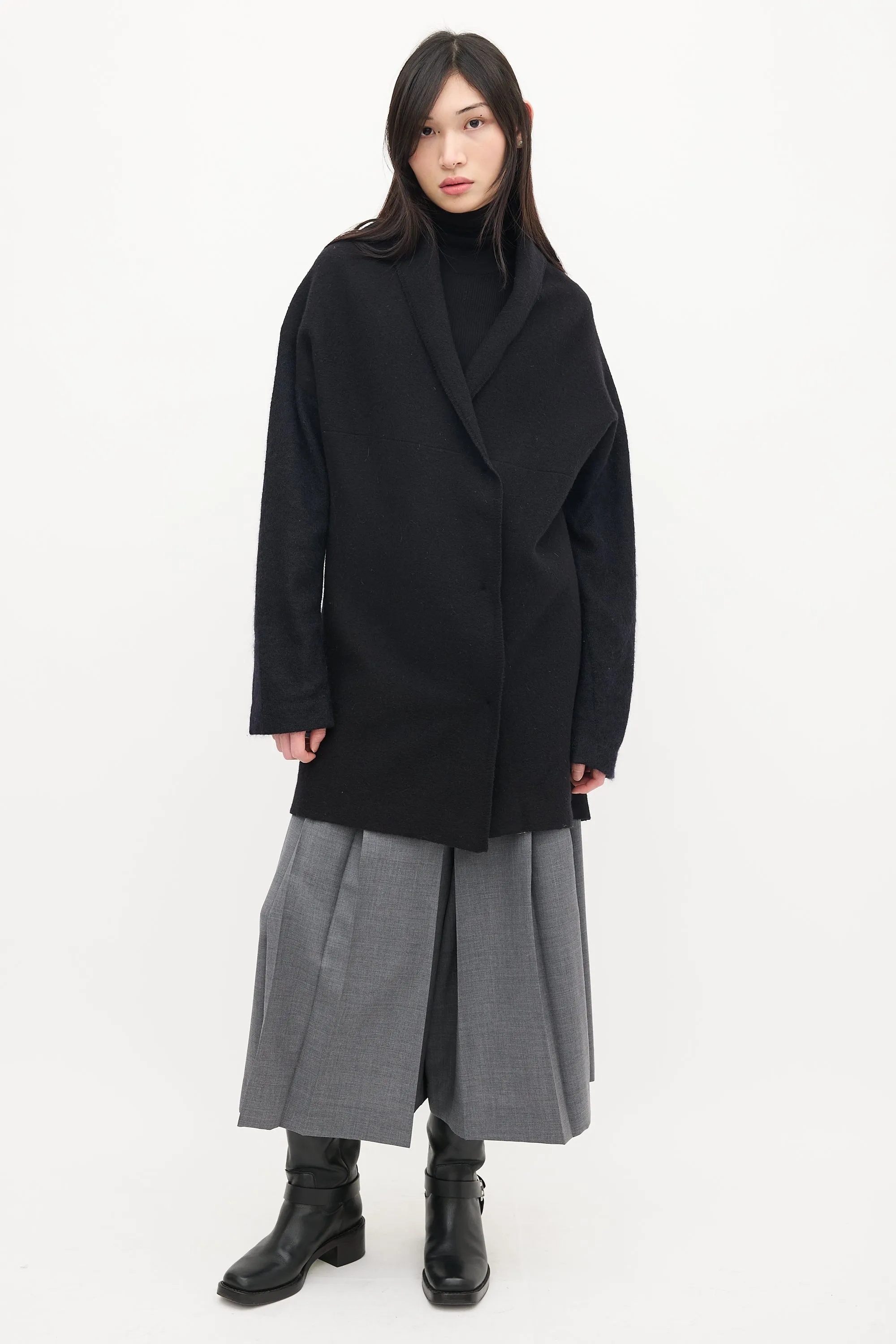 Black Wool Shawl Cardigan