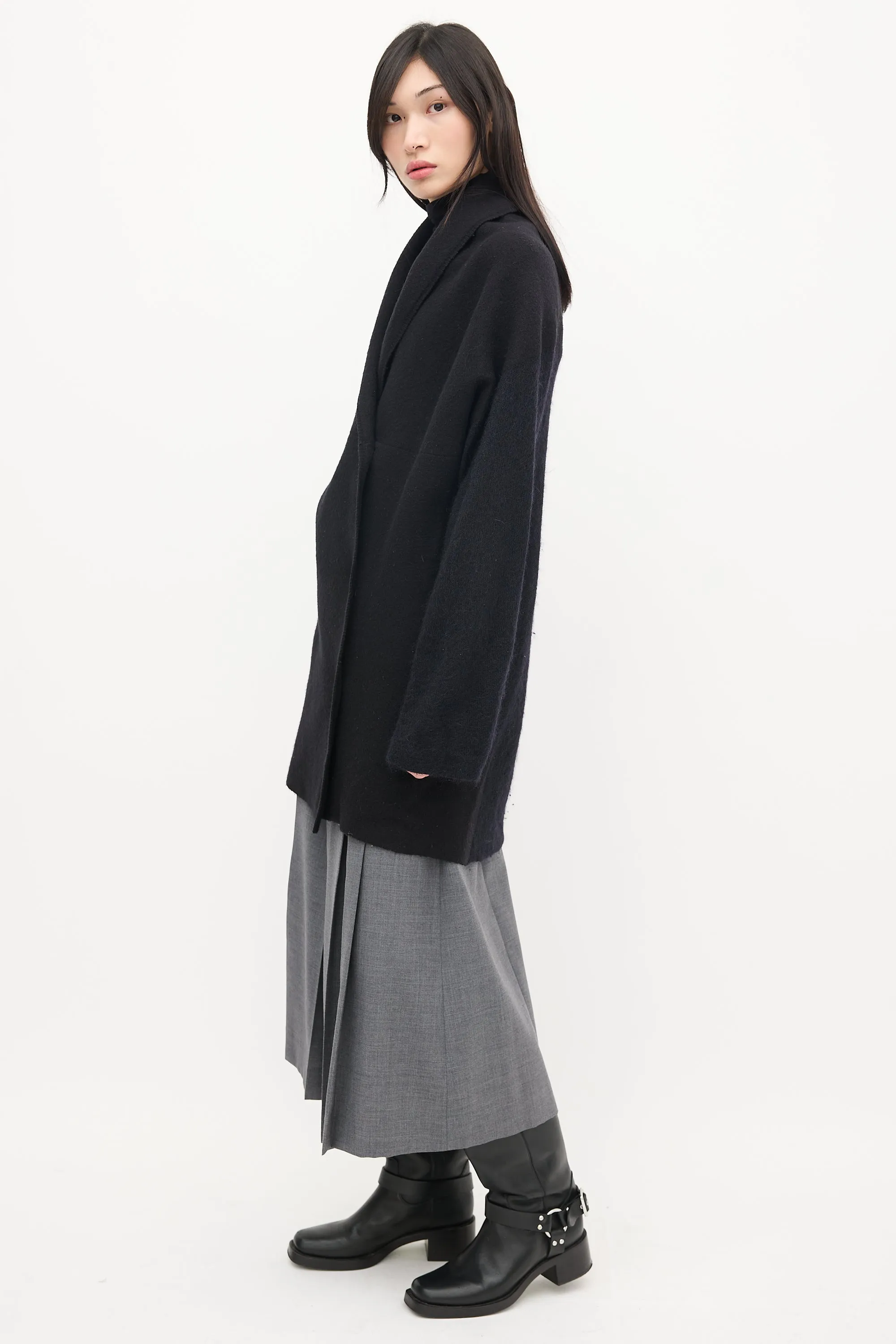 Black Wool Shawl Cardigan