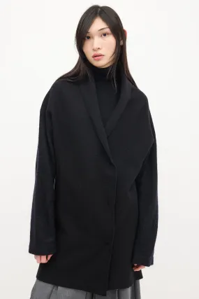 Black Wool Shawl Cardigan