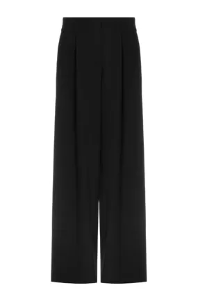 BLACK WOOL STRAIGHT LEG PANTS