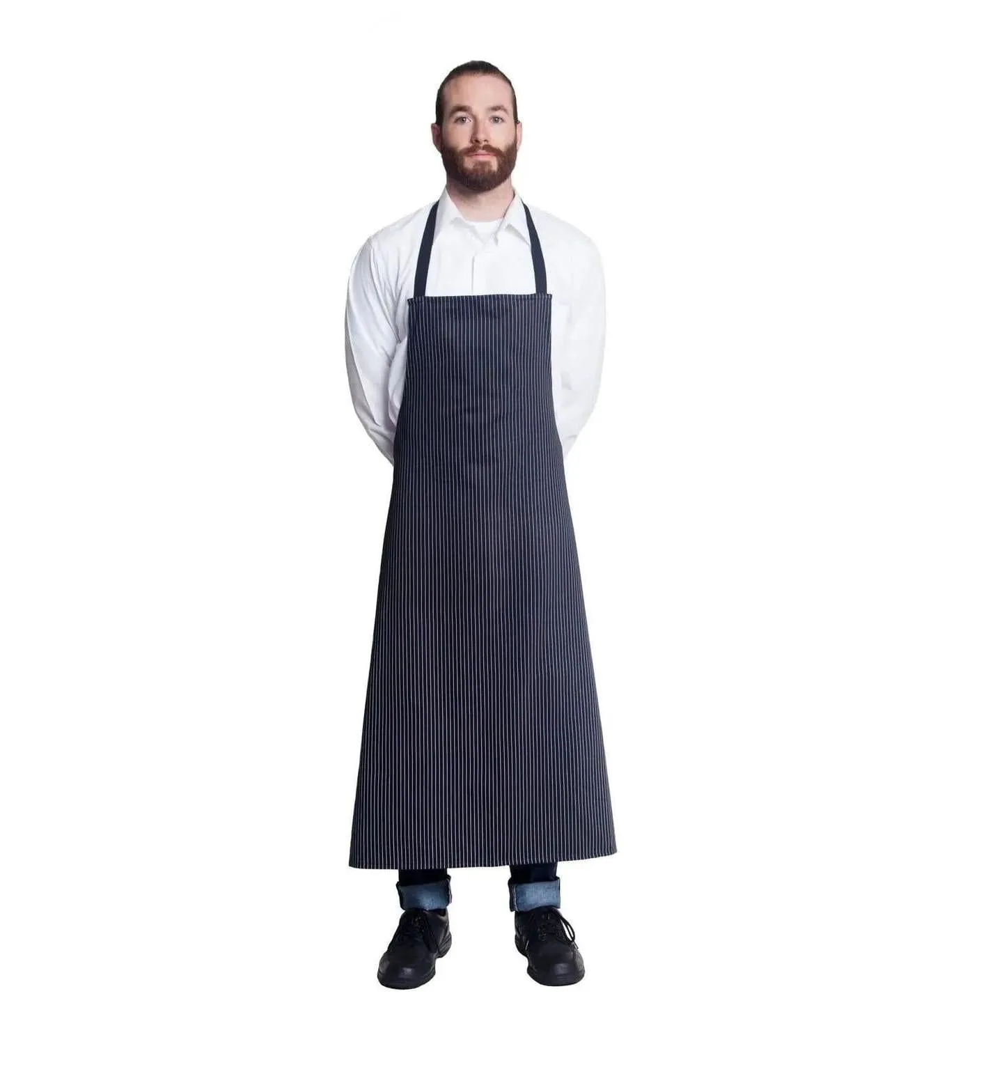 Bragard Travail Bib Chef Apron – Pinstripe Black and White (Work Apron)