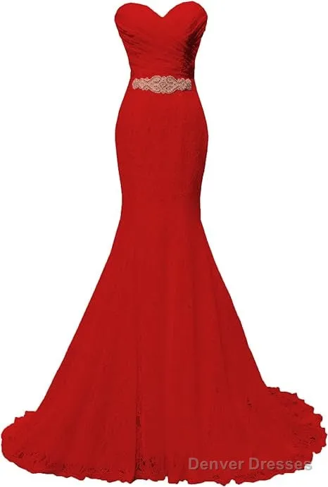 Chic Mermaid Sweetheart Long Lace Prom Dresses