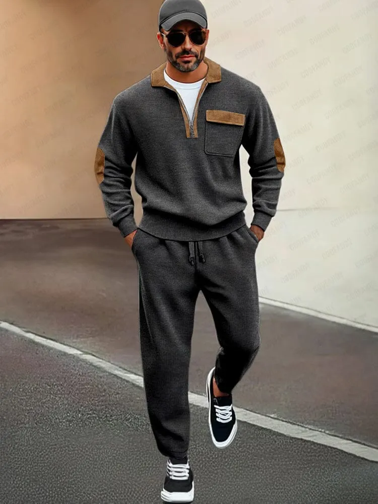 Comfy Suede Patch Sweatshirt Pants Set