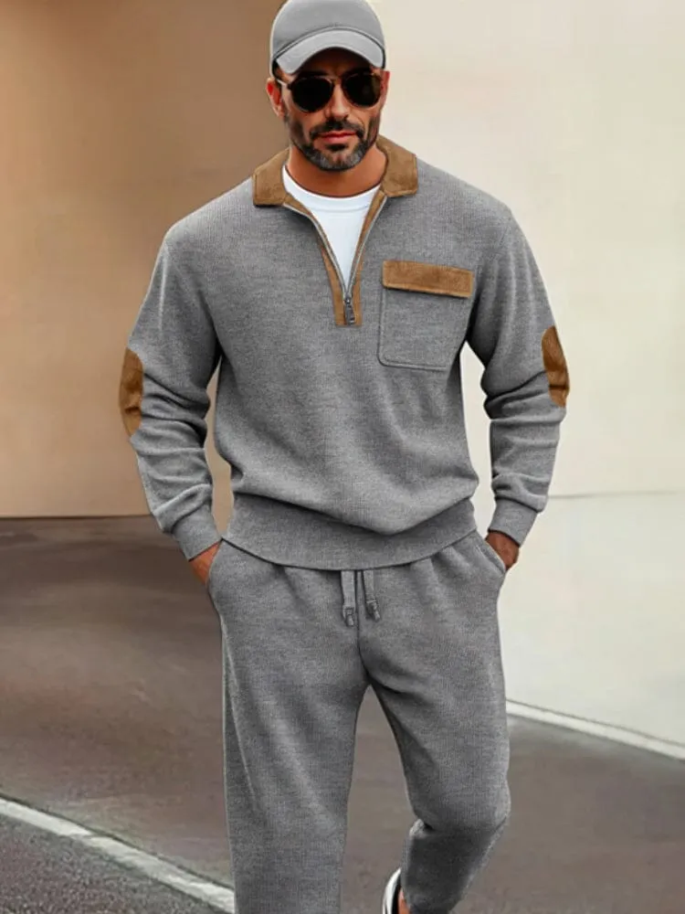 Comfy Suede Patch Sweatshirt Pants Set
