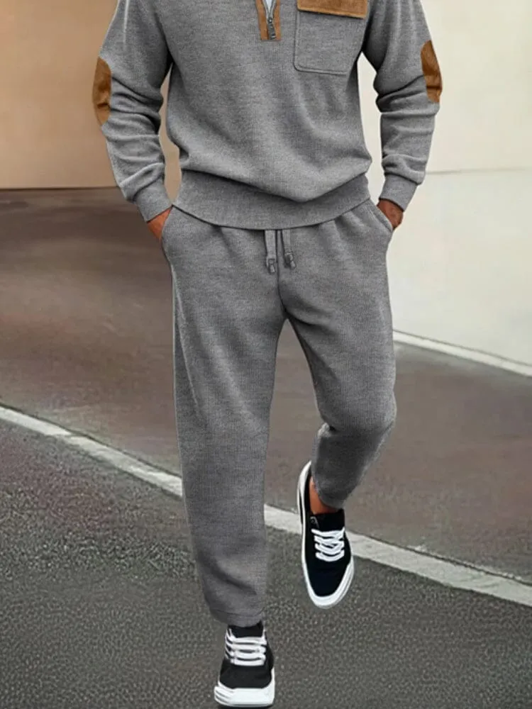 Comfy Suede Patch Sweatshirt Pants Set