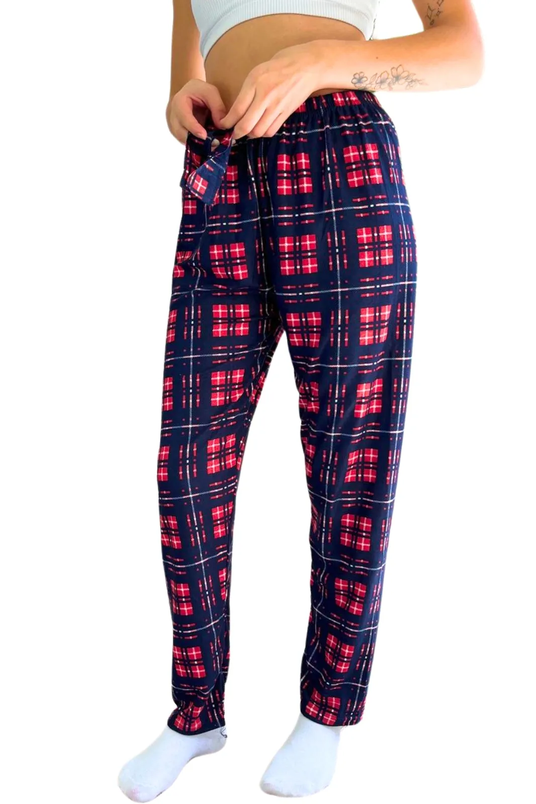 dreamy soft kadife dokulu ekose kareli süet pijama alti pantolon