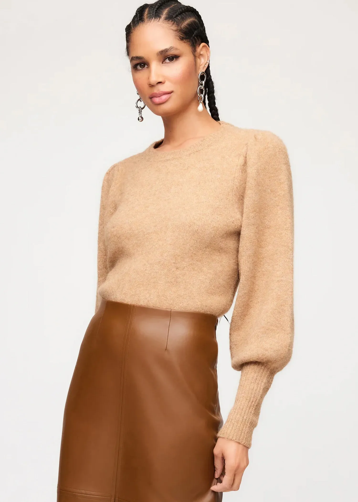 Lia Shirred Sleeve Sweater in Almond - Fifteen Twenty