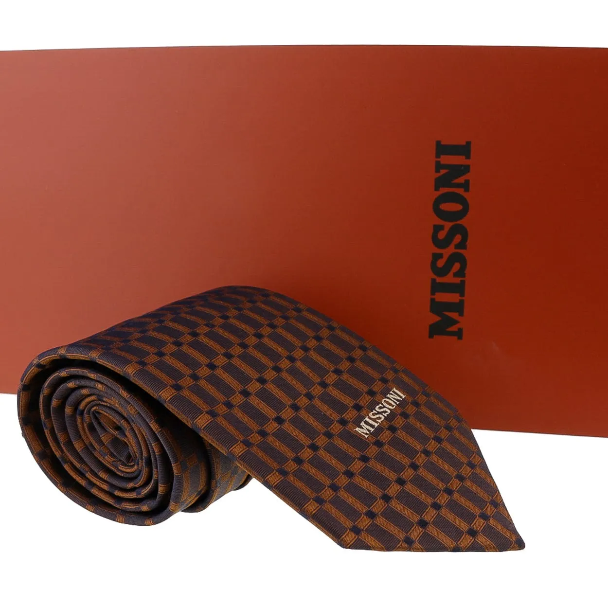 Missoni Grid  Brown Woven Pure Silk Tie