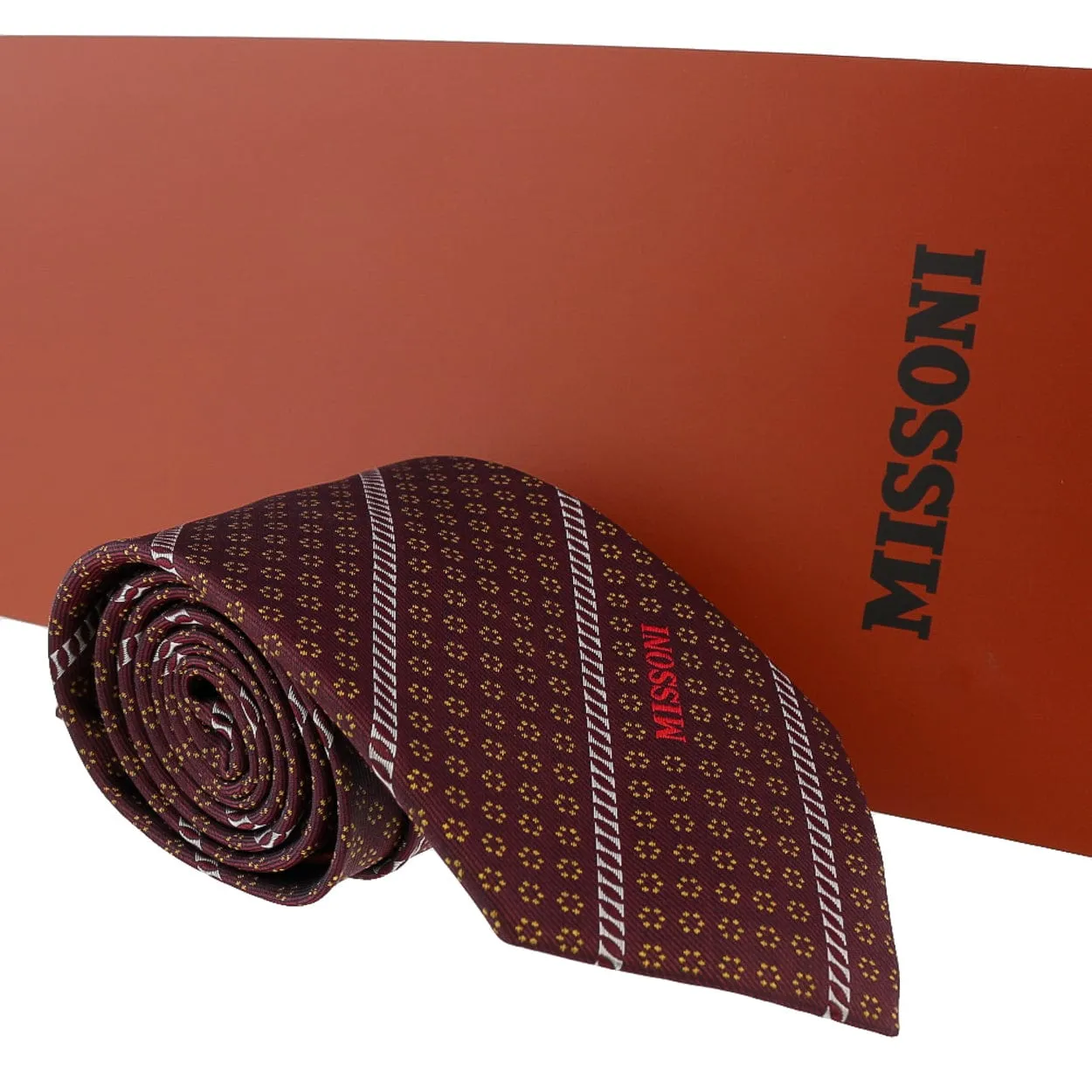 Missoni Micro Floral Marroone Woven Pure Silk Tie