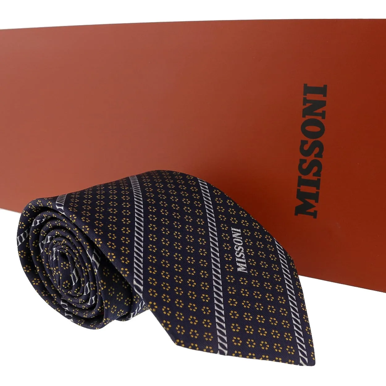 Missoni Micro Floral Navy Blue/Gold Woven Pure Silk Tie