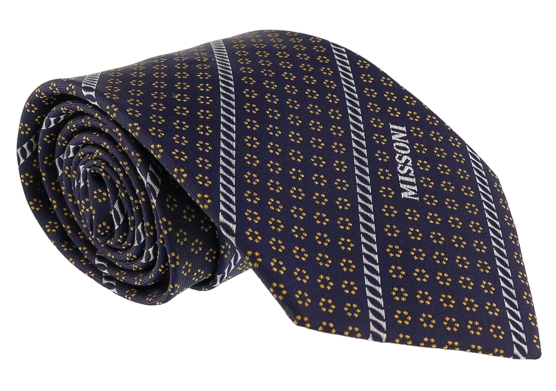 Missoni Micro Floral Navy Blue/Gold Woven Pure Silk Tie