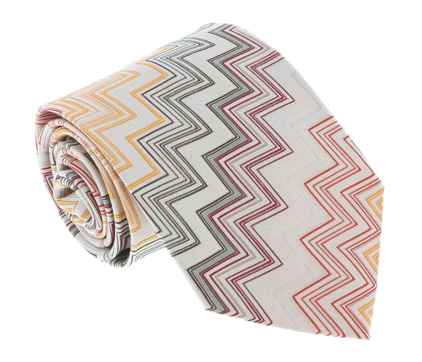 Missoni U4312 Orange/Silver Chevron Pure Silk Tie