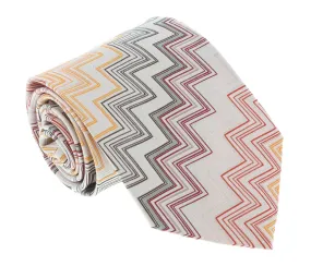 Missoni U4312 Orange/Silver Chevron Pure Silk Tie