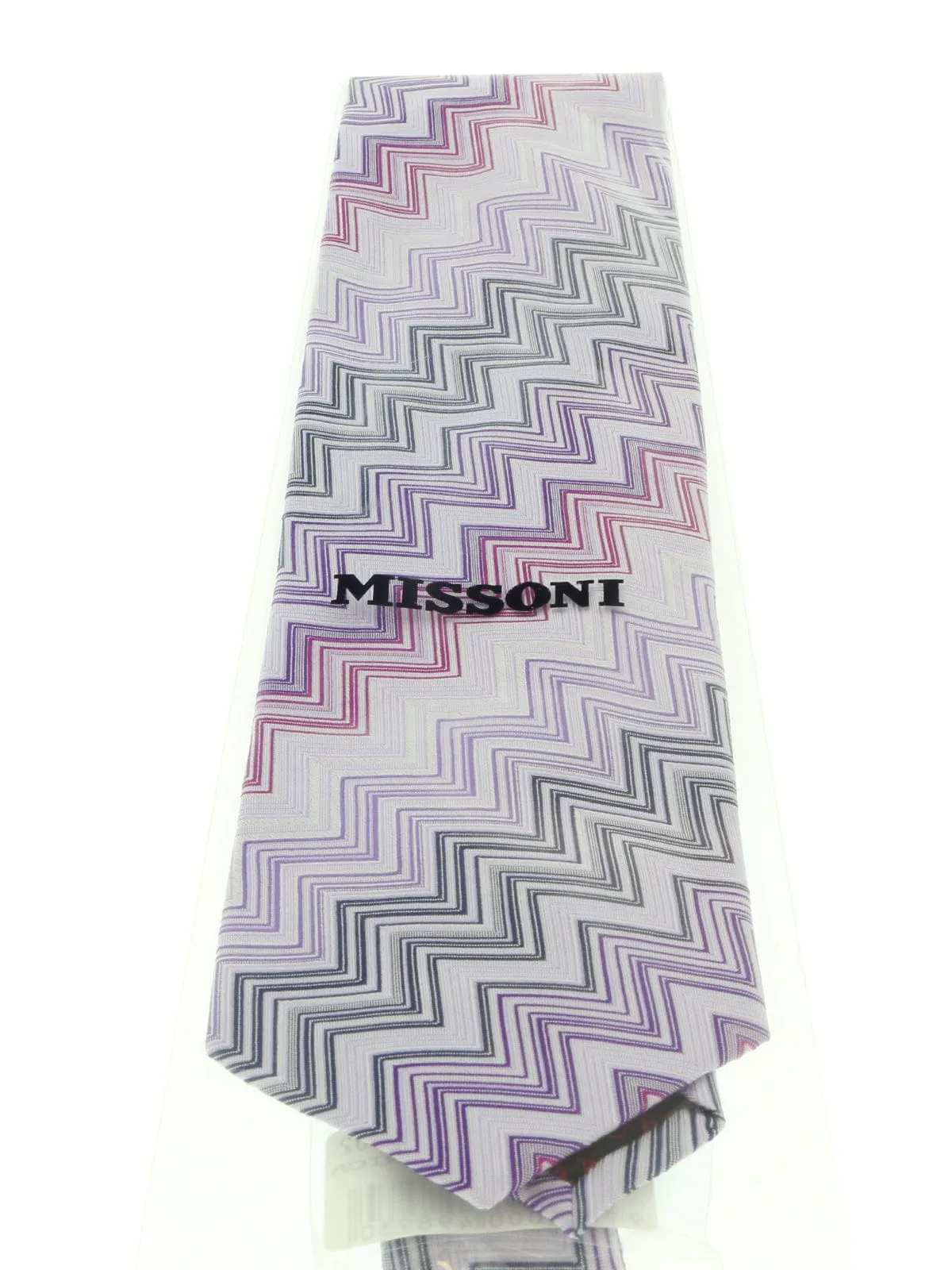 Missoni U4312 Purple/Silver Chevron Pure Silk Tie