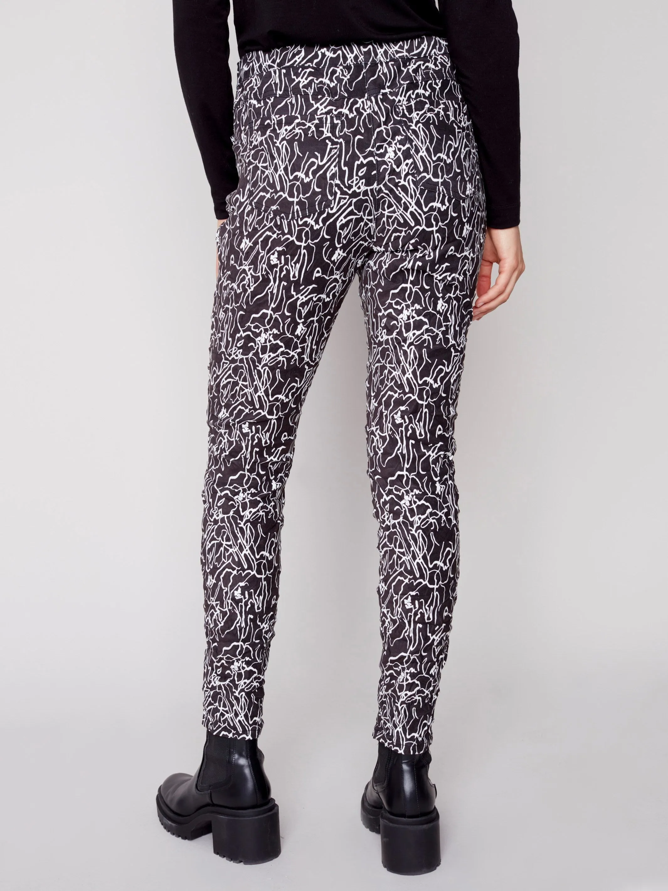 Printed Suede Crinkle Jogger Pants - Black