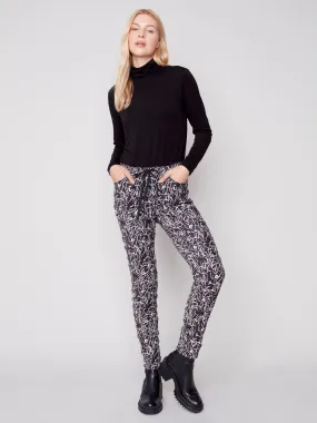 Printed Suede Crinkle Jogger Pants - Black