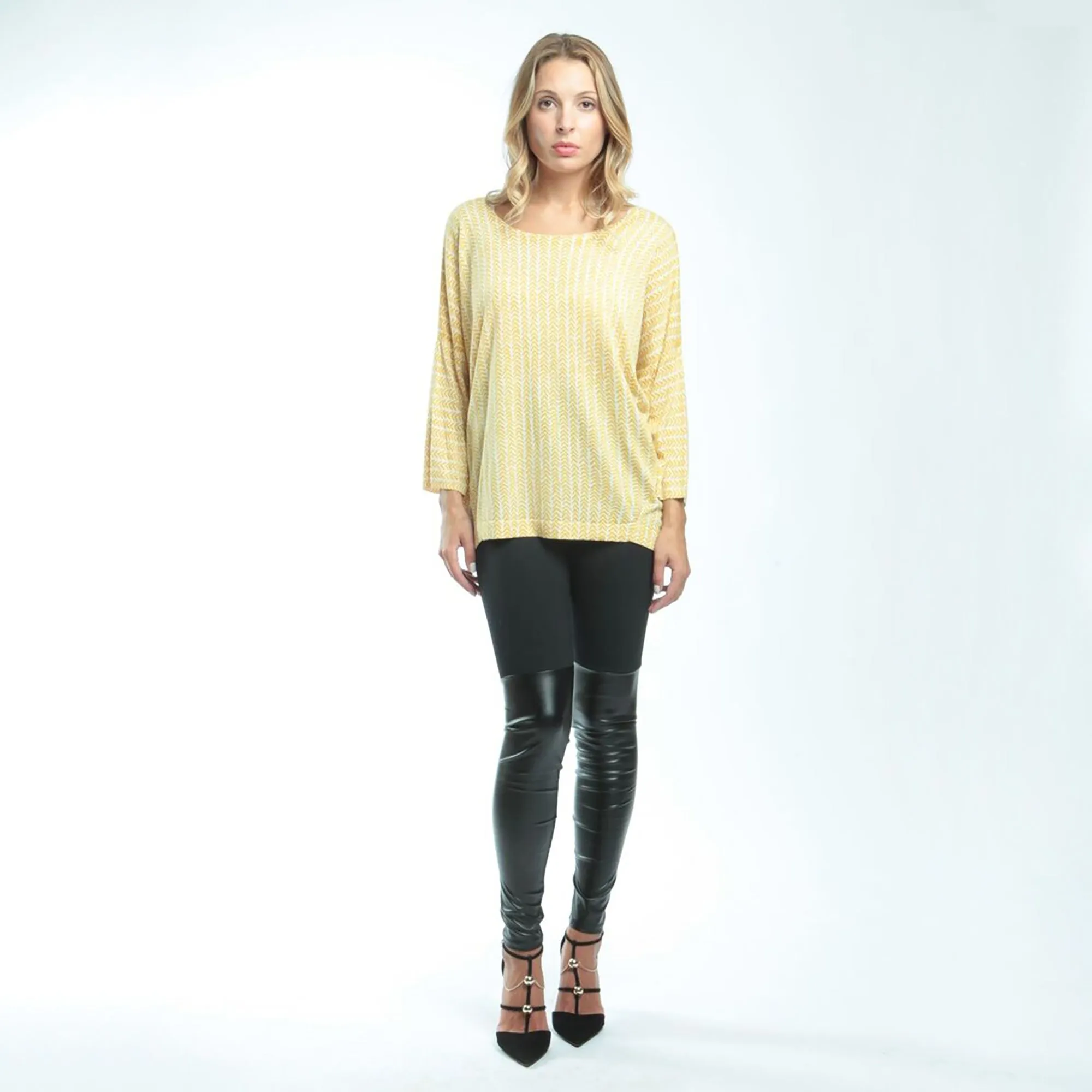 Silk Printed Long Sleeve Women's Top - Yellow