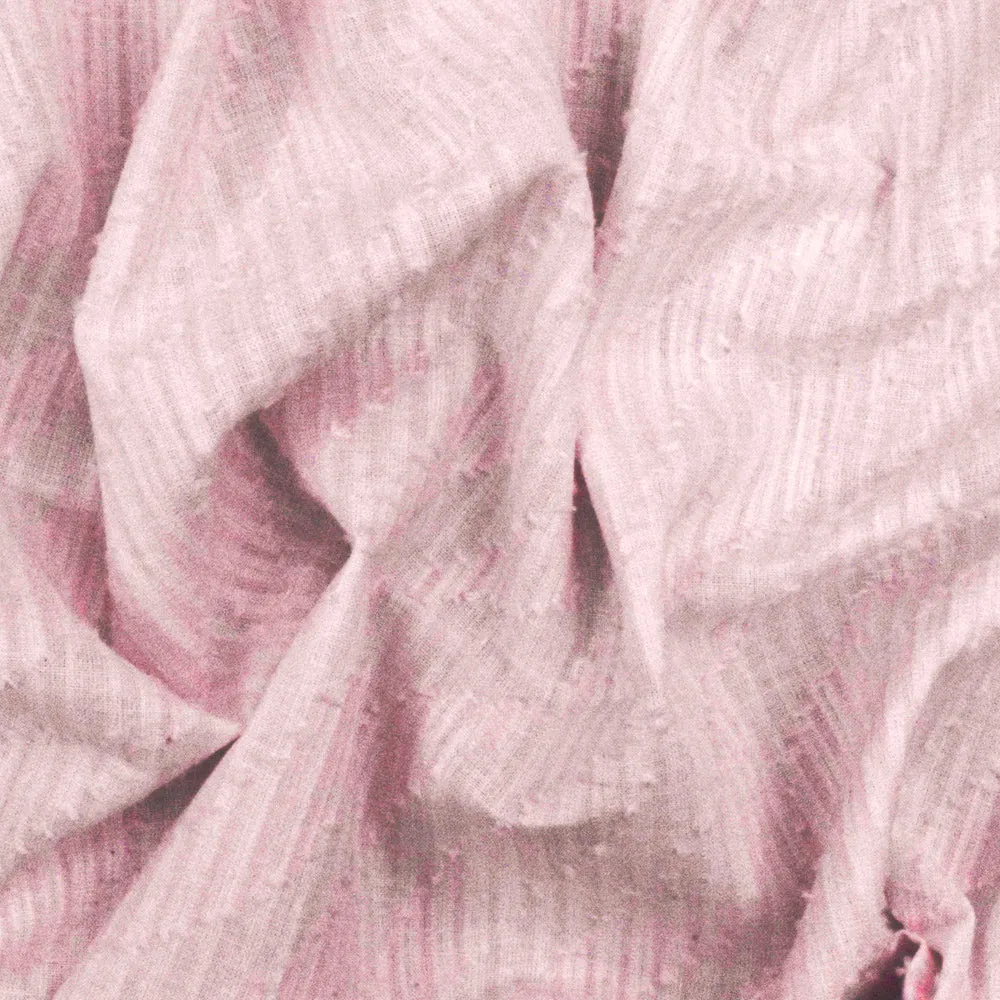 Soft Pink-White Wave Jacquard Stripe Cotton Shirting Fabric