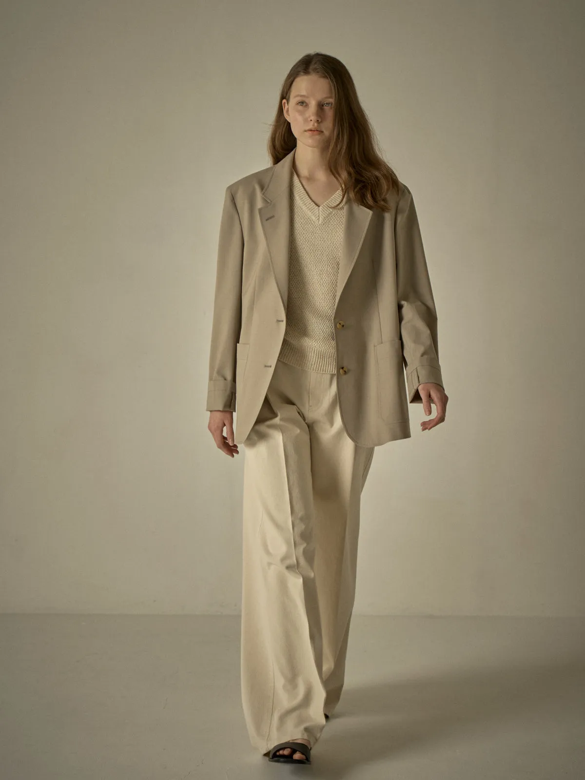 Summer-Wool Relaxed Jacket - Olive Beige