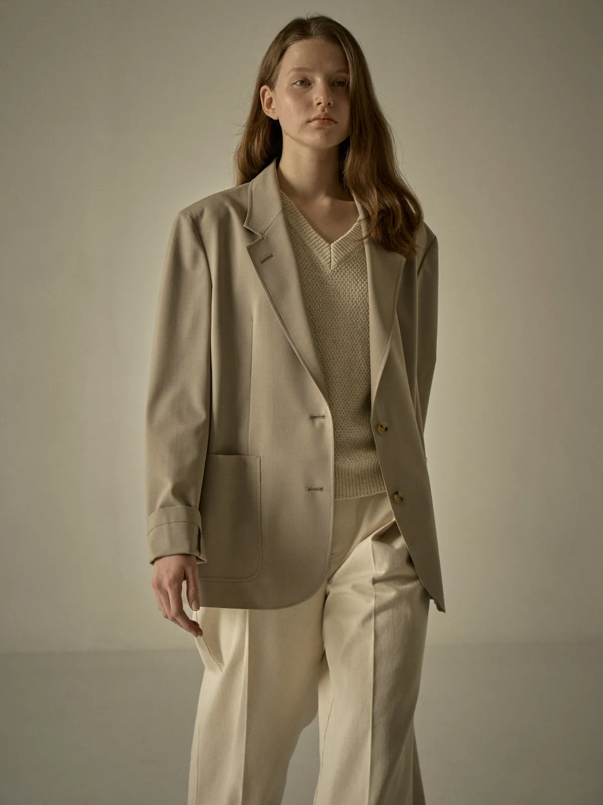 Summer-Wool Relaxed Jacket - Olive Beige