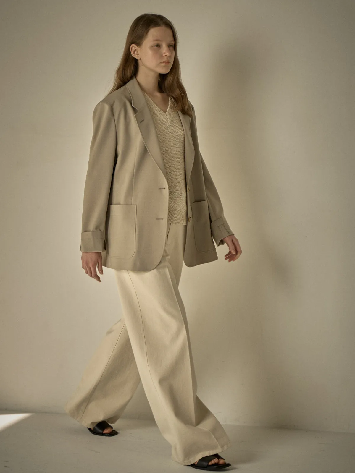 Summer-Wool Relaxed Jacket - Olive Beige