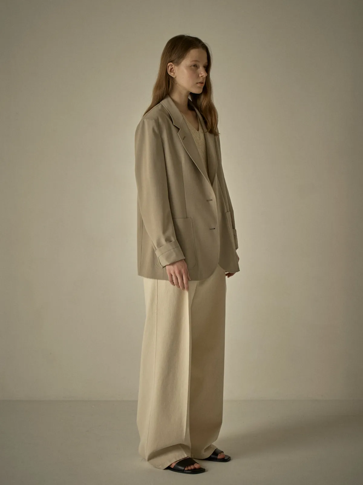 Summer-Wool Relaxed Jacket - Olive Beige