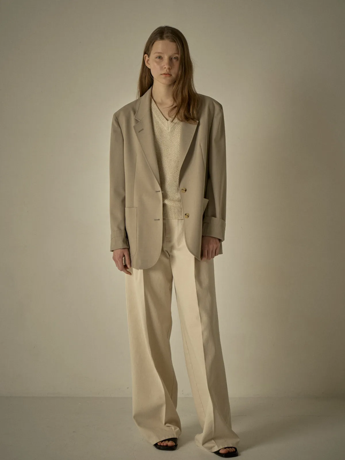 Summer-Wool Relaxed Jacket - Olive Beige