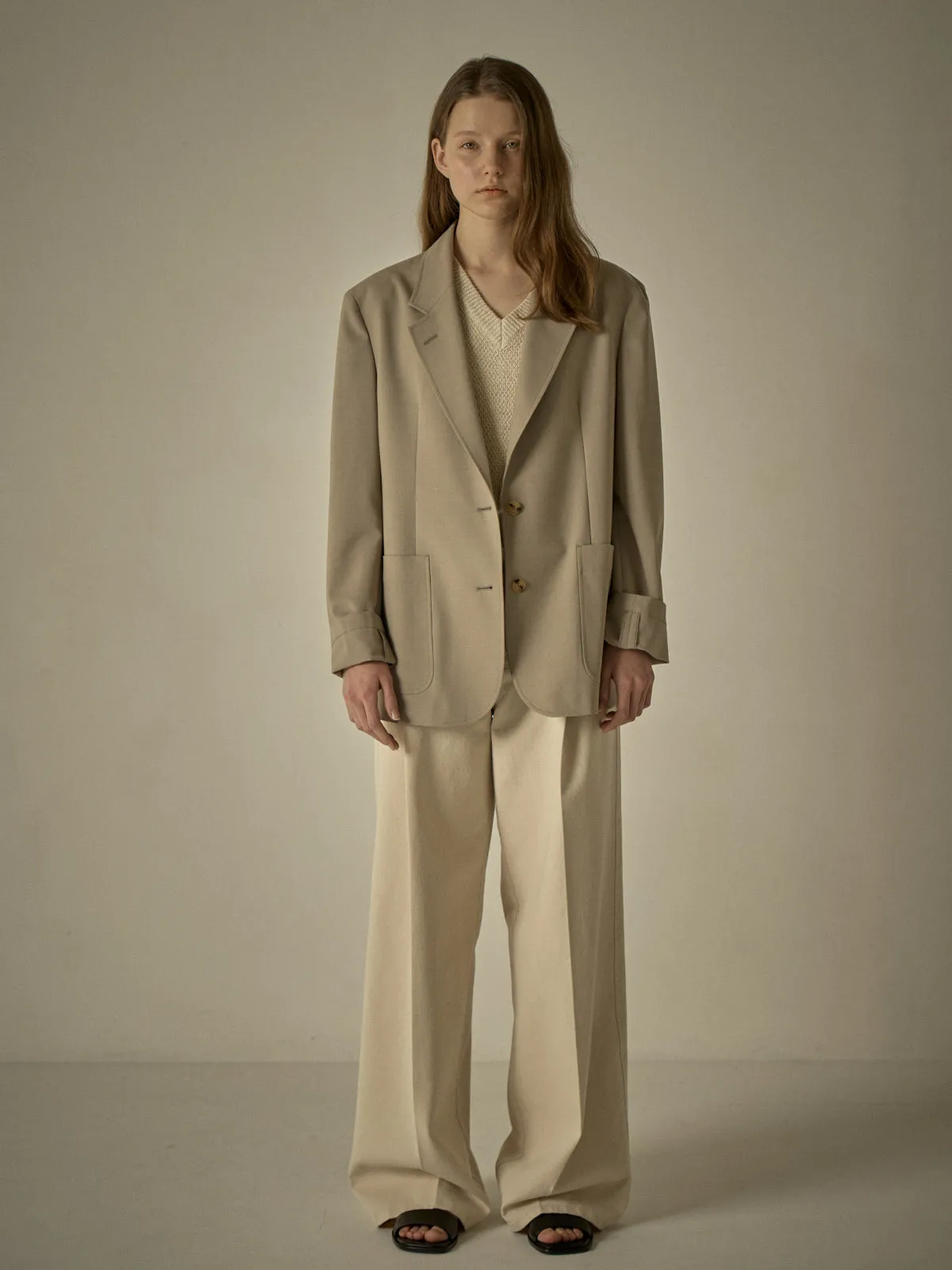 Summer-Wool Relaxed Jacket - Olive Beige