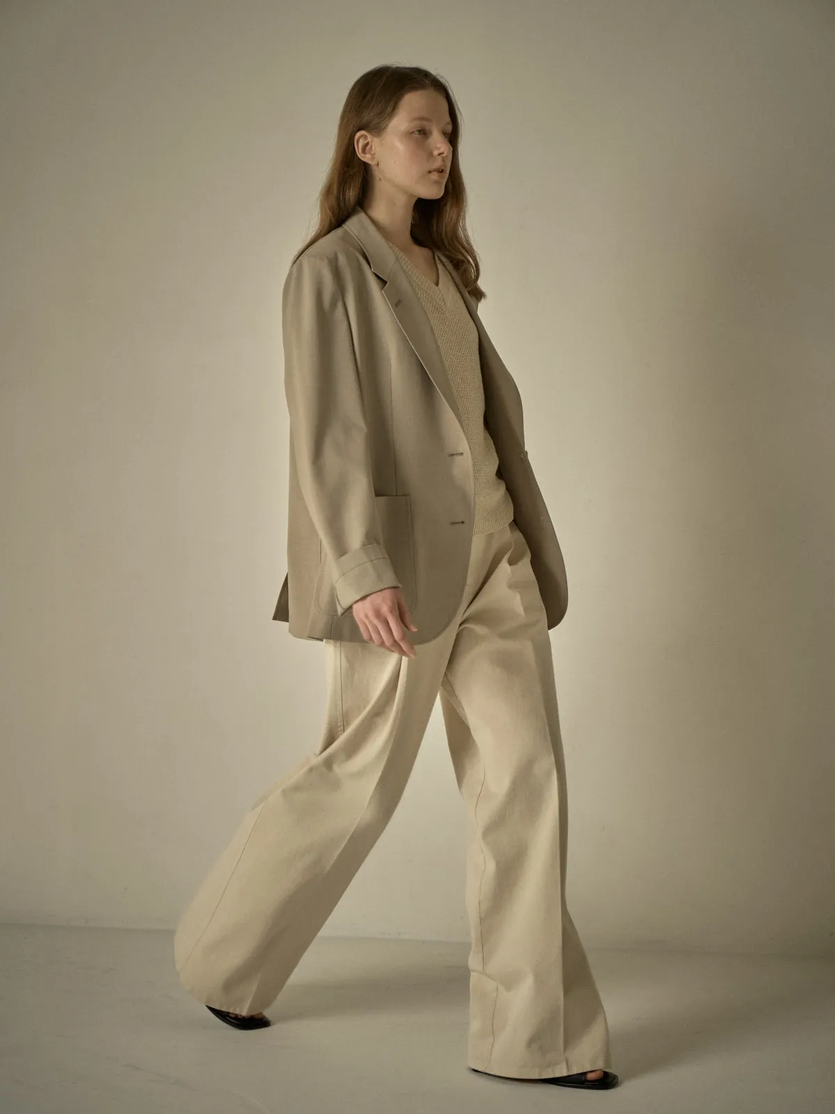 Summer-Wool Relaxed Jacket - Olive Beige