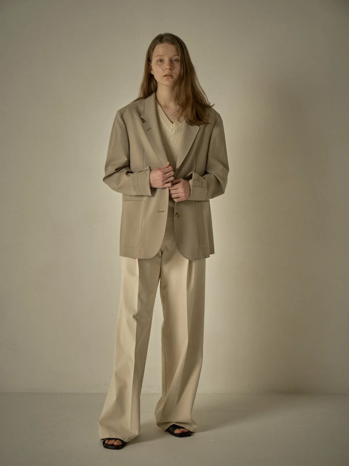 Summer-Wool Relaxed Jacket - Olive Beige