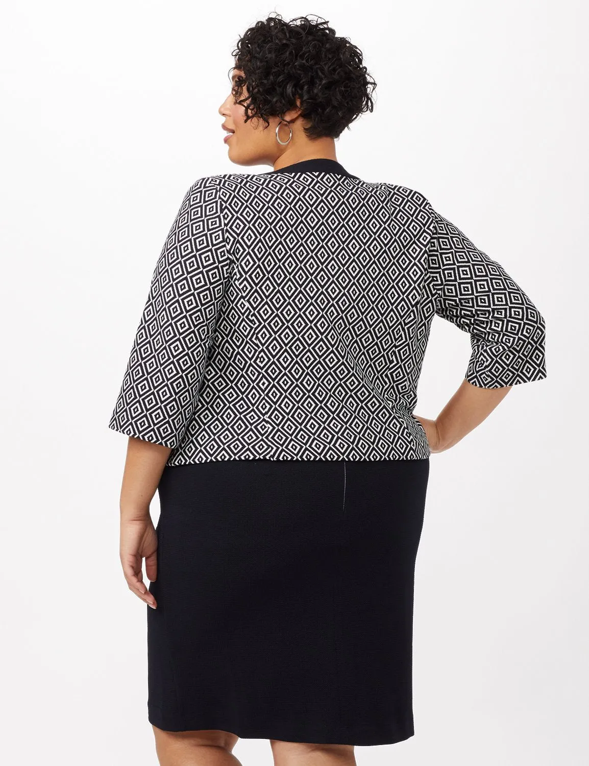 Textured Diamond Print Jacket Dress