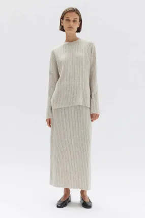 WOOL CASHMERE RIB LONG SLEEVE TOP  | CREAM