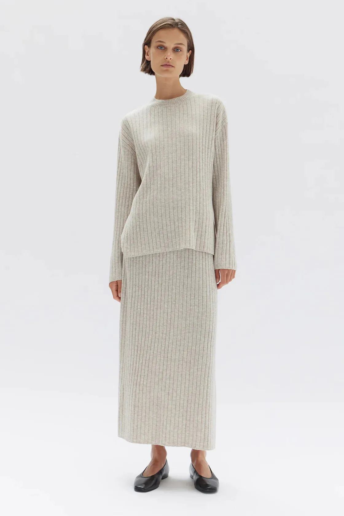 WOOL CASHMERE RIB LONG SLEEVE TOP  | CREAM