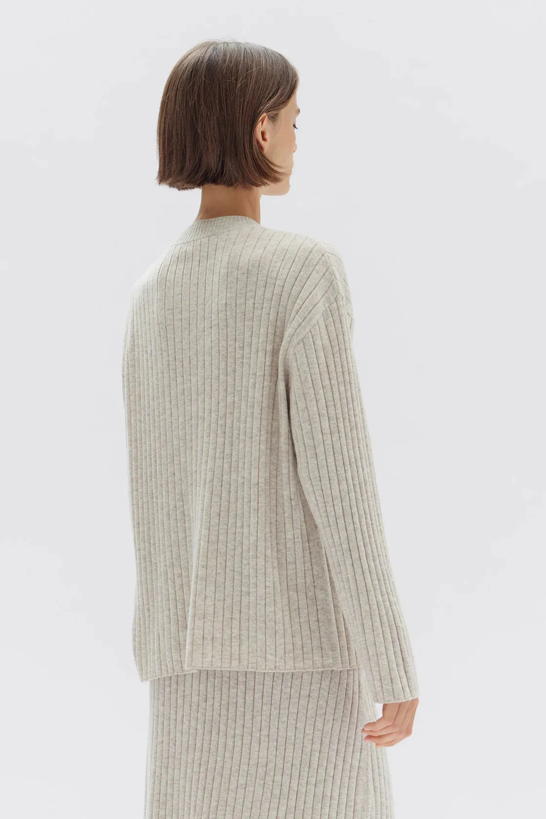 WOOL CASHMERE RIB LONG SLEEVE TOP  | CREAM