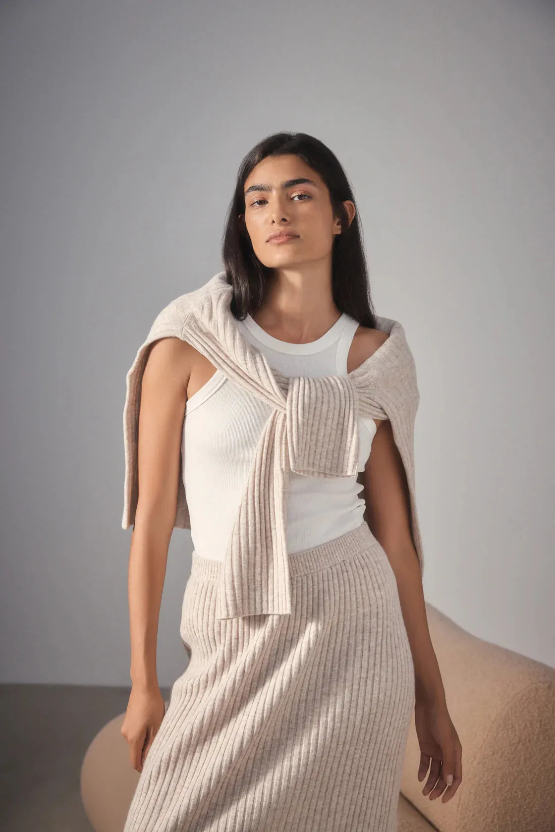 WOOL CASHMERE RIB LONG SLEEVE TOP | OAT MARLE