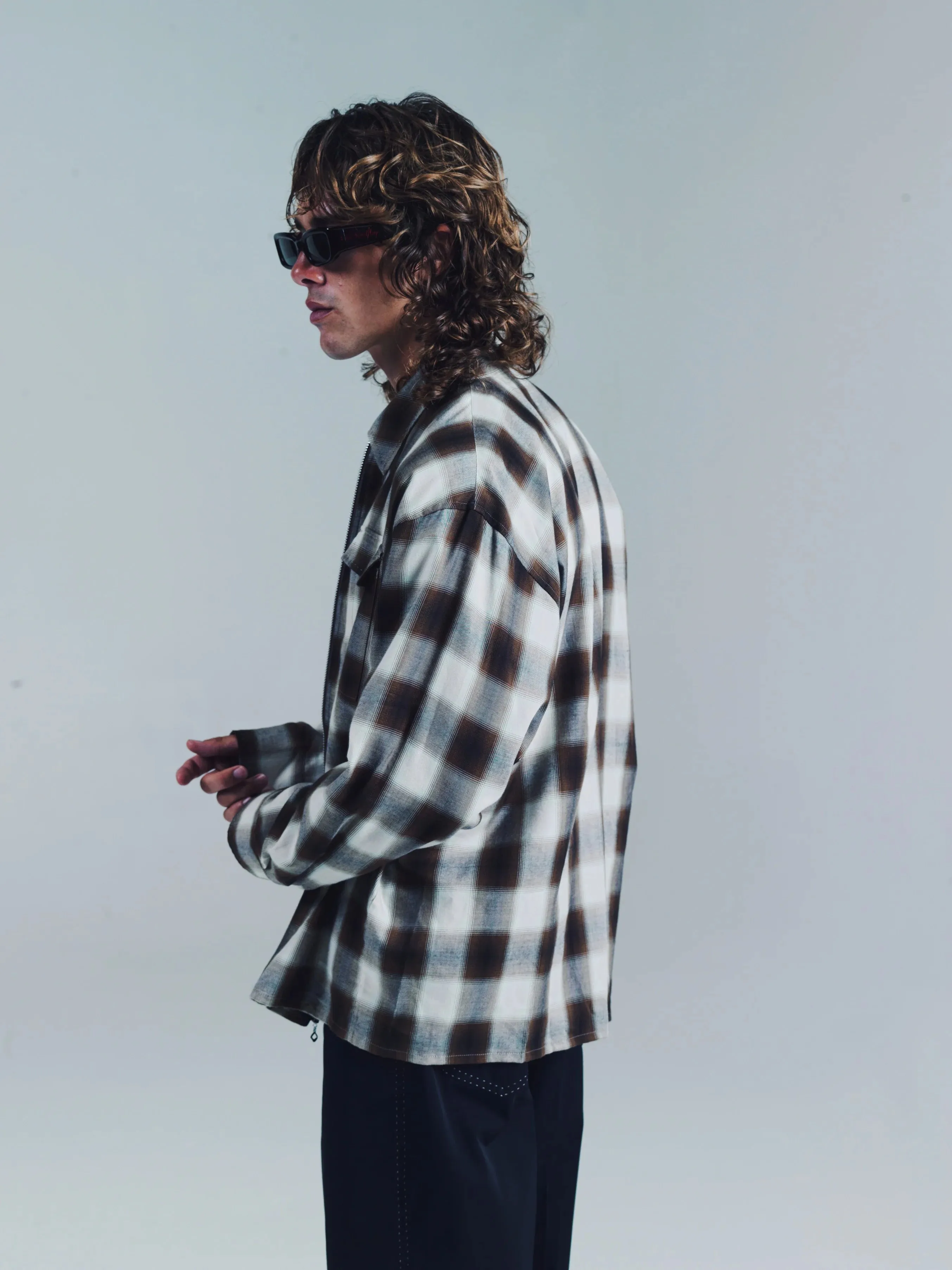 ZIP RELAXED LONG SLEEVE SHIRT | BROWN