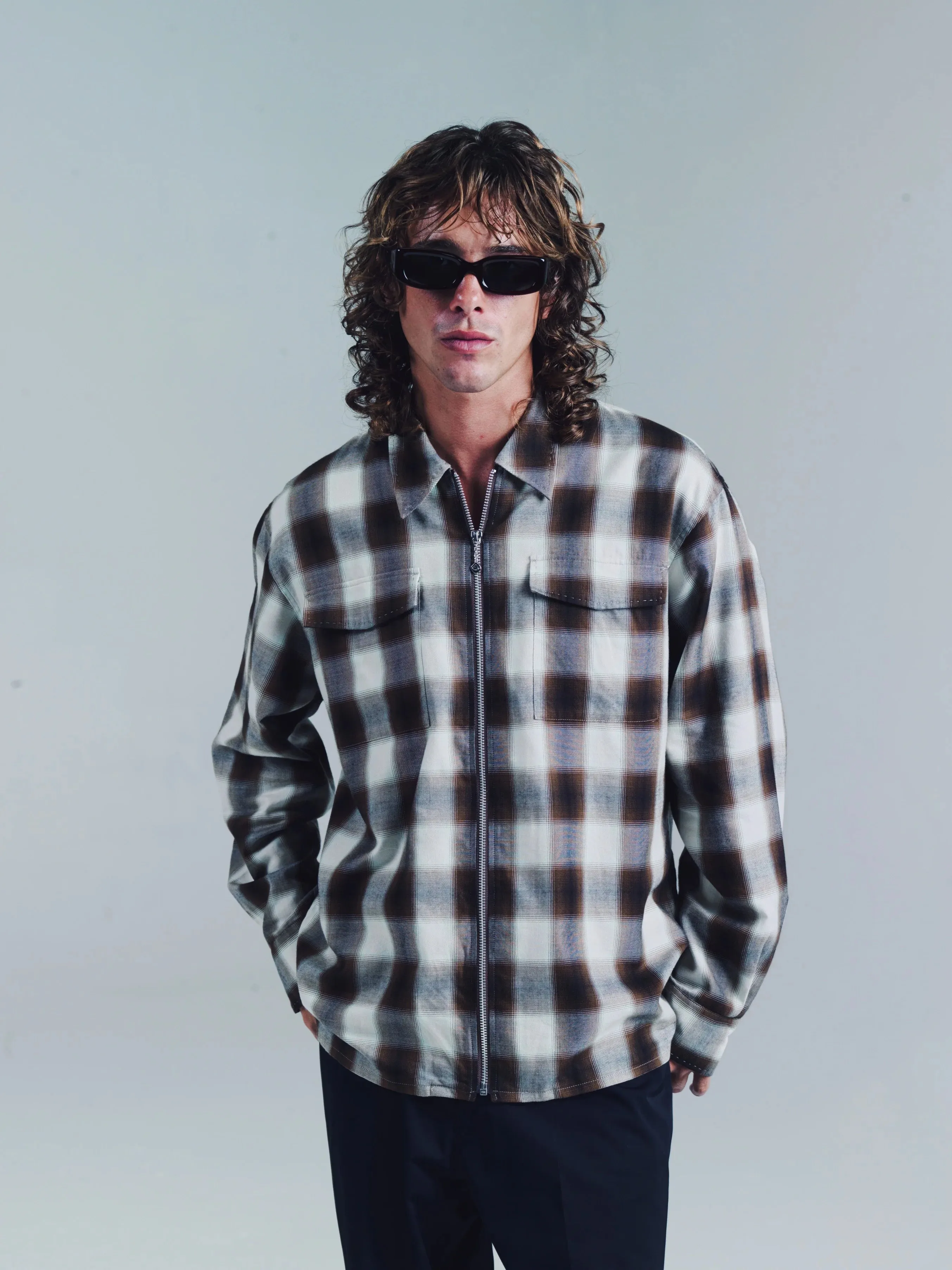 ZIP RELAXED LONG SLEEVE SHIRT | BROWN