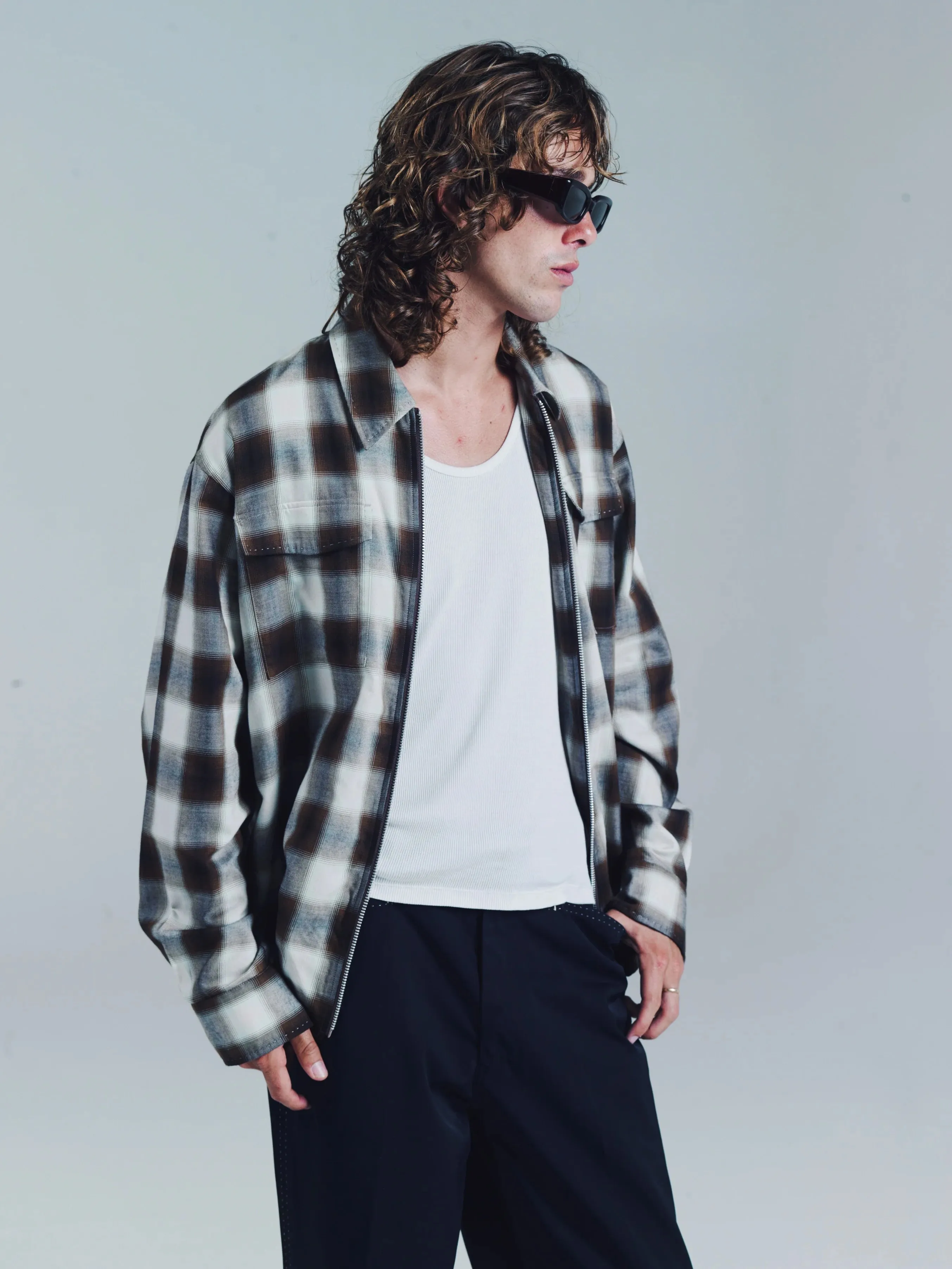 ZIP RELAXED LONG SLEEVE SHIRT | BROWN